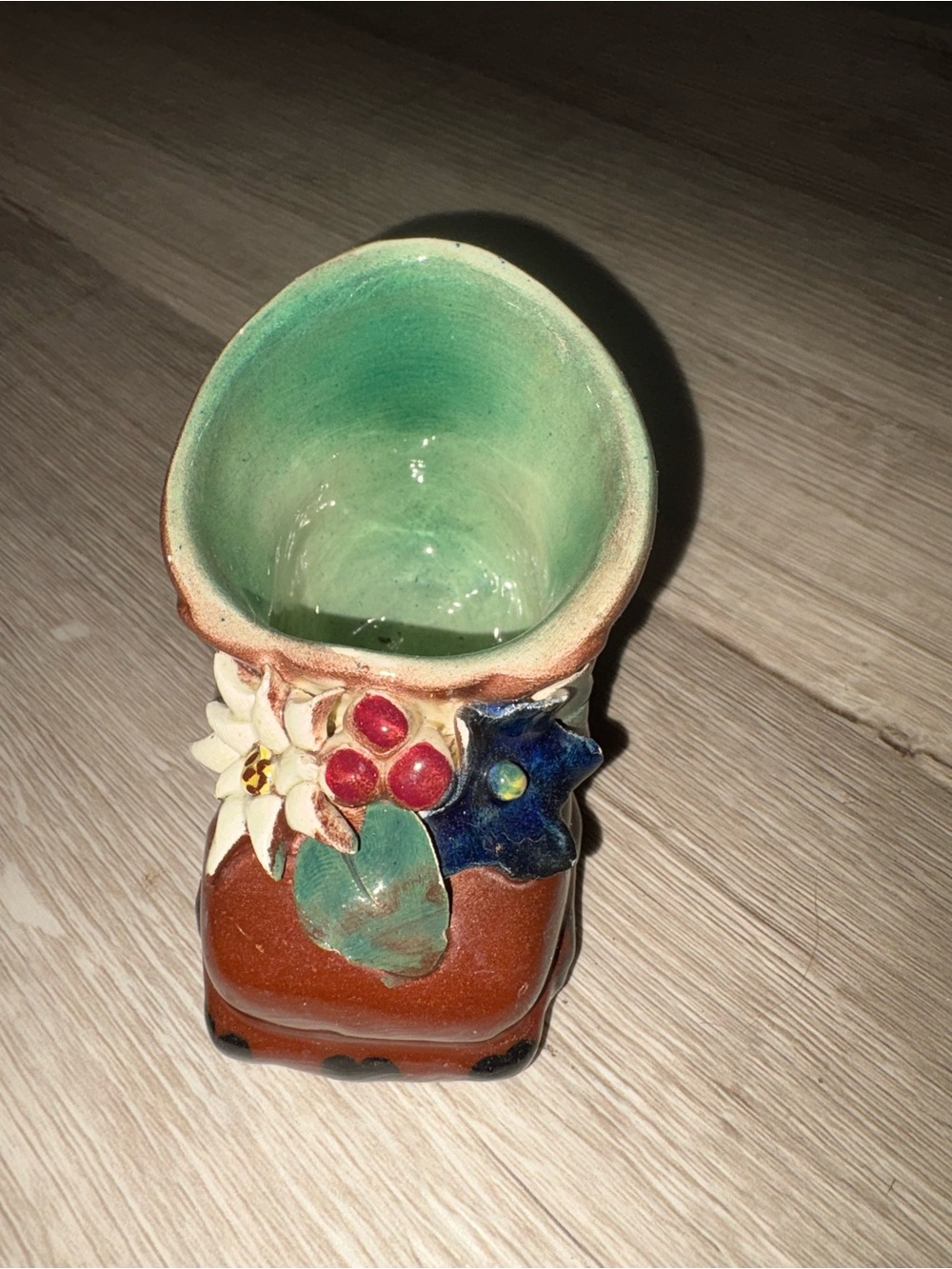 Handcrafted Ceramic Boot Vase with Green Interior